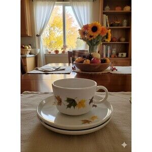 Franciscan Indian Summer Cup + 2 Saucers Tea Coffee 60's Autumn Fall Maple Leaf